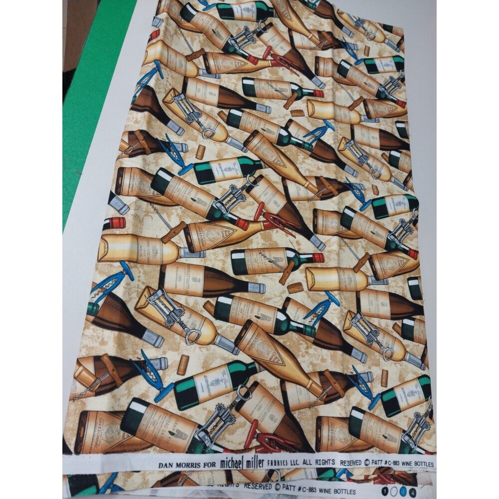 2 Pieces Cotton Fabric 1 1/2 and 1/2 Yards C883 Michael MIller Wine Bottles